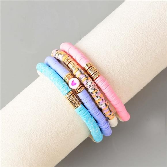 Surfer Heishi Clay Bead Bracelets for Women Bohemian Stackable Evil Eye Vinyl - Picture 2 of 8